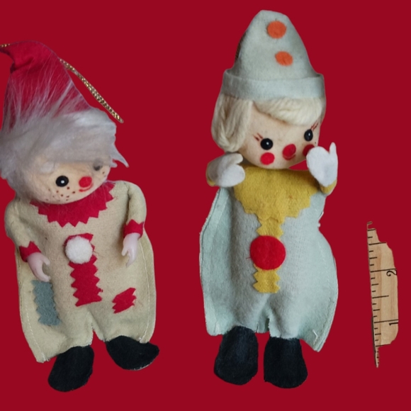 Vtg clowns felt christmas ornaments set of 2 - Picture 3 of 9